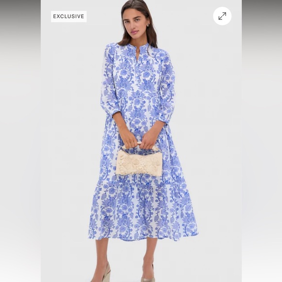 Tuckernuck Ro's Garden Bluefanny Rio Maxi Midi Dress Long Sleeve Boho blue white - Picture 4 of 16